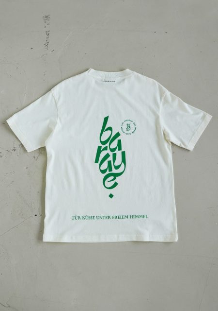 Charity T-Shirt ecru green back still