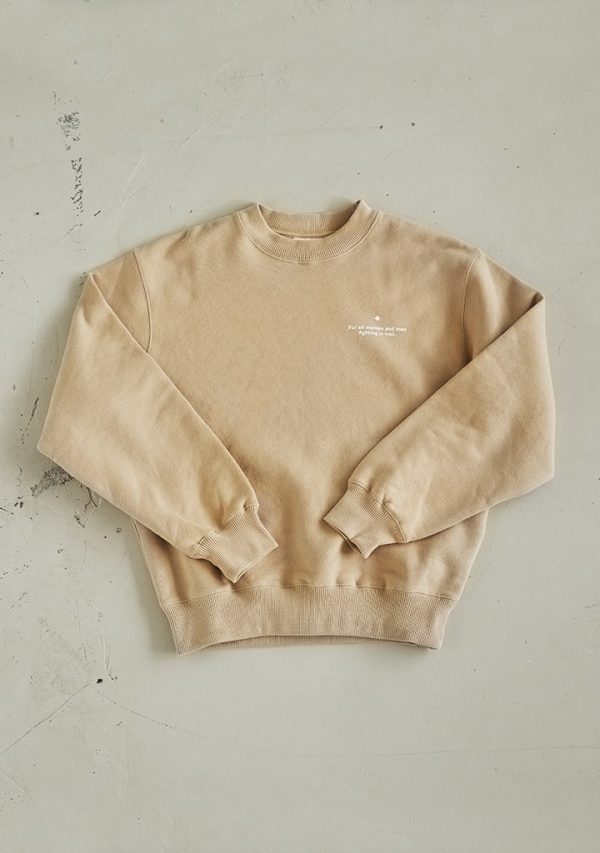 Charity Sweater camel white front still
